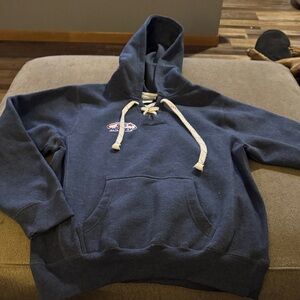 Artisan Blue Hoodie Sweater with Cream Accents